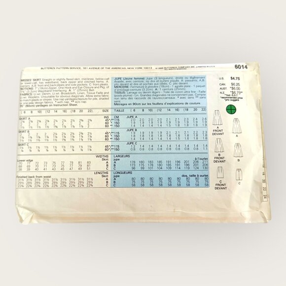 Vintage 1980s Butterick Sewing Pattern 6014 Misses Skirt Size 12-16 - Picture 2 of 2